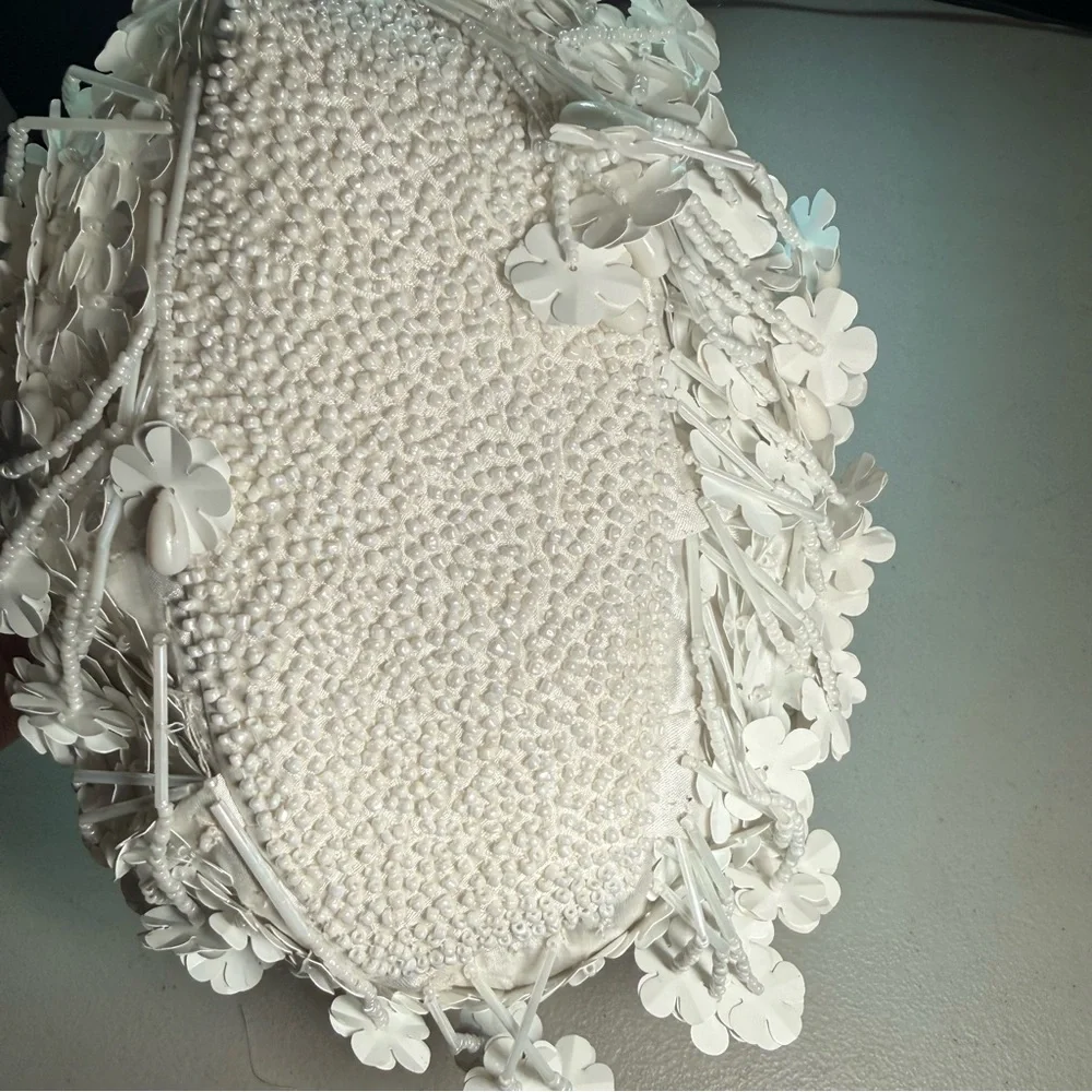 Bridal beaded floral fringe bag white coquette wedding reception purse